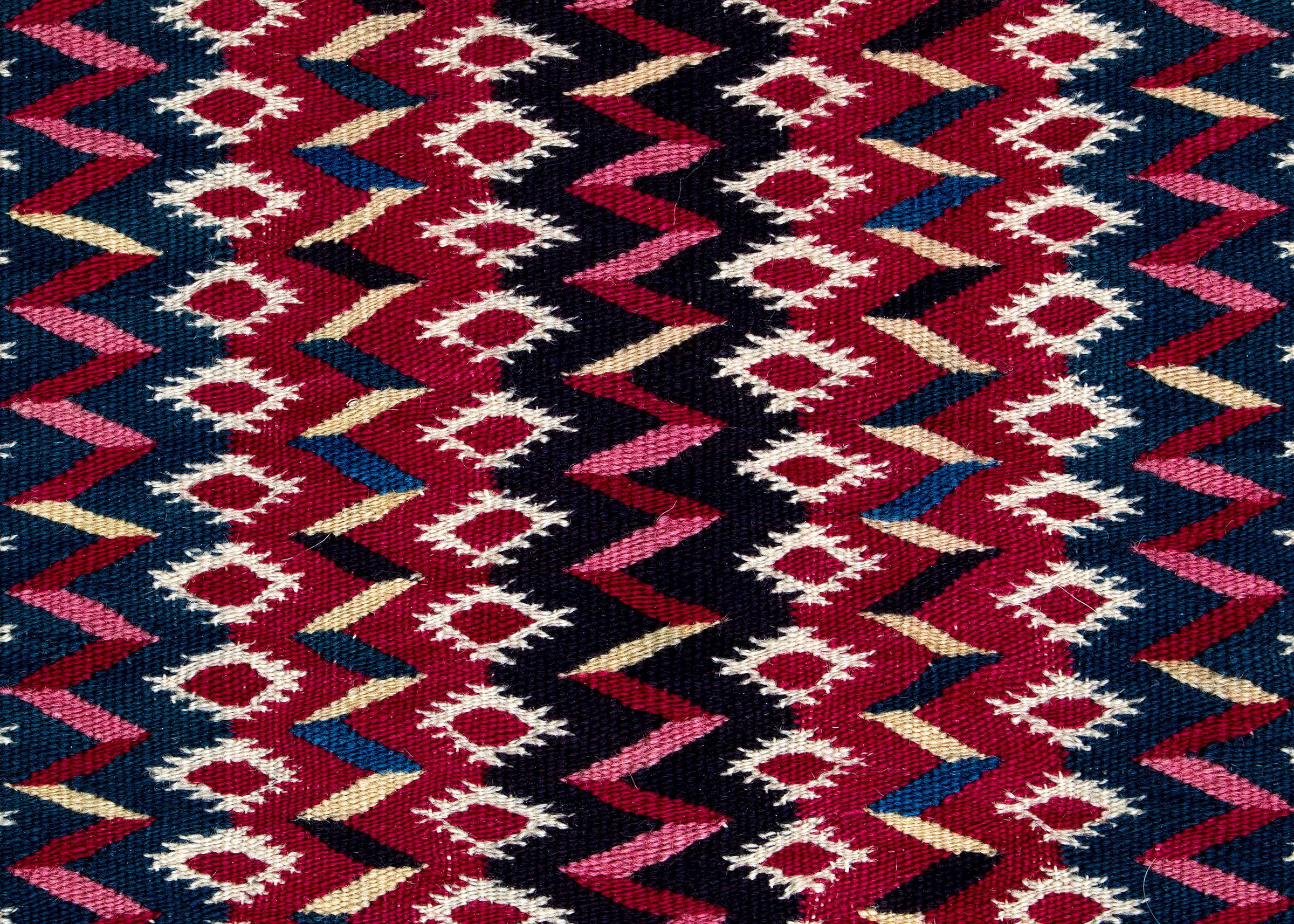 American Antique 1850s Mesoamerican Saltillo Serape Transitional Mounted Textile For Sale