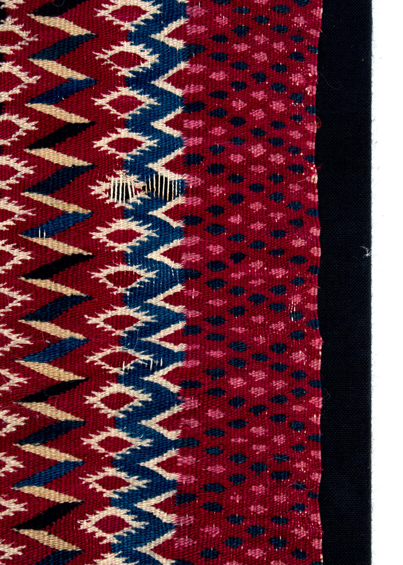 Dyed Antique 1850s Mesoamerican Saltillo Serape Transitional Mounted Textile For Sale