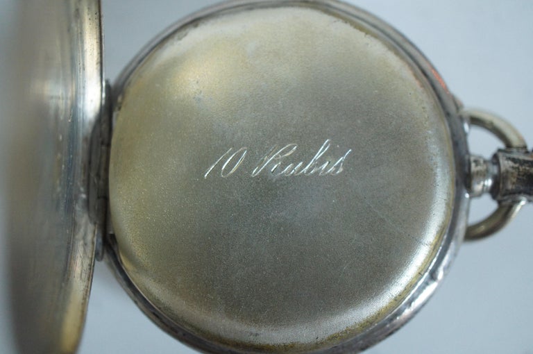 Antique 1850s Open Face Remontoir 800 Silver Pocket Watch 10 Rubis Glass Display For Sale 5