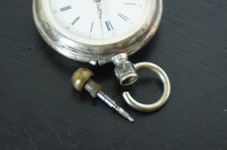 Antique 1850s Open Face Remontoir 800 Silver Pocket Watch 10 Rubis Glass Display In Good Condition For Sale In Dayton, OH