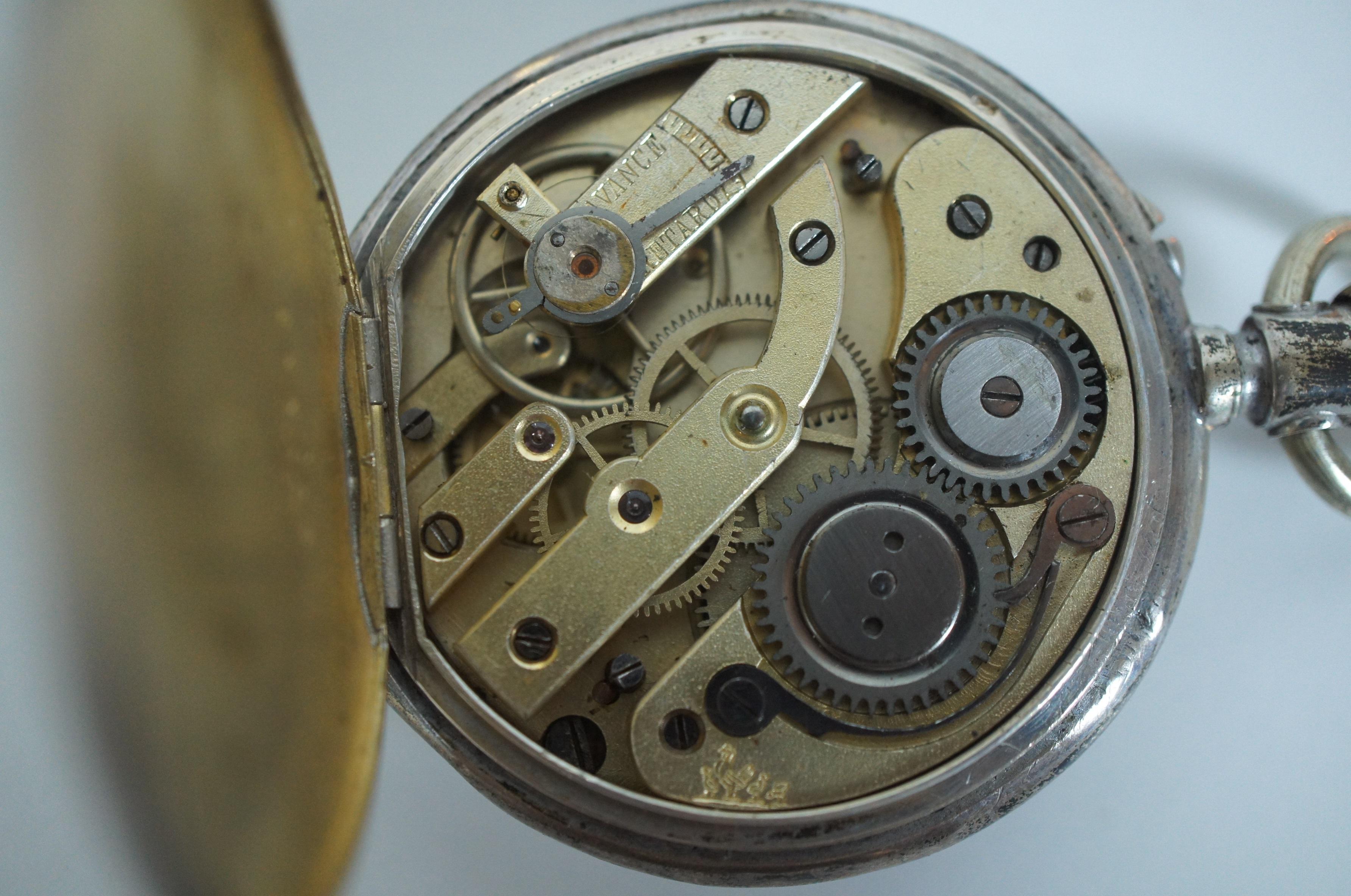 Antique 1850s Open Face Remontoir 800 Silver Pocket Watch 10 Rubis Glass Display en vente 2