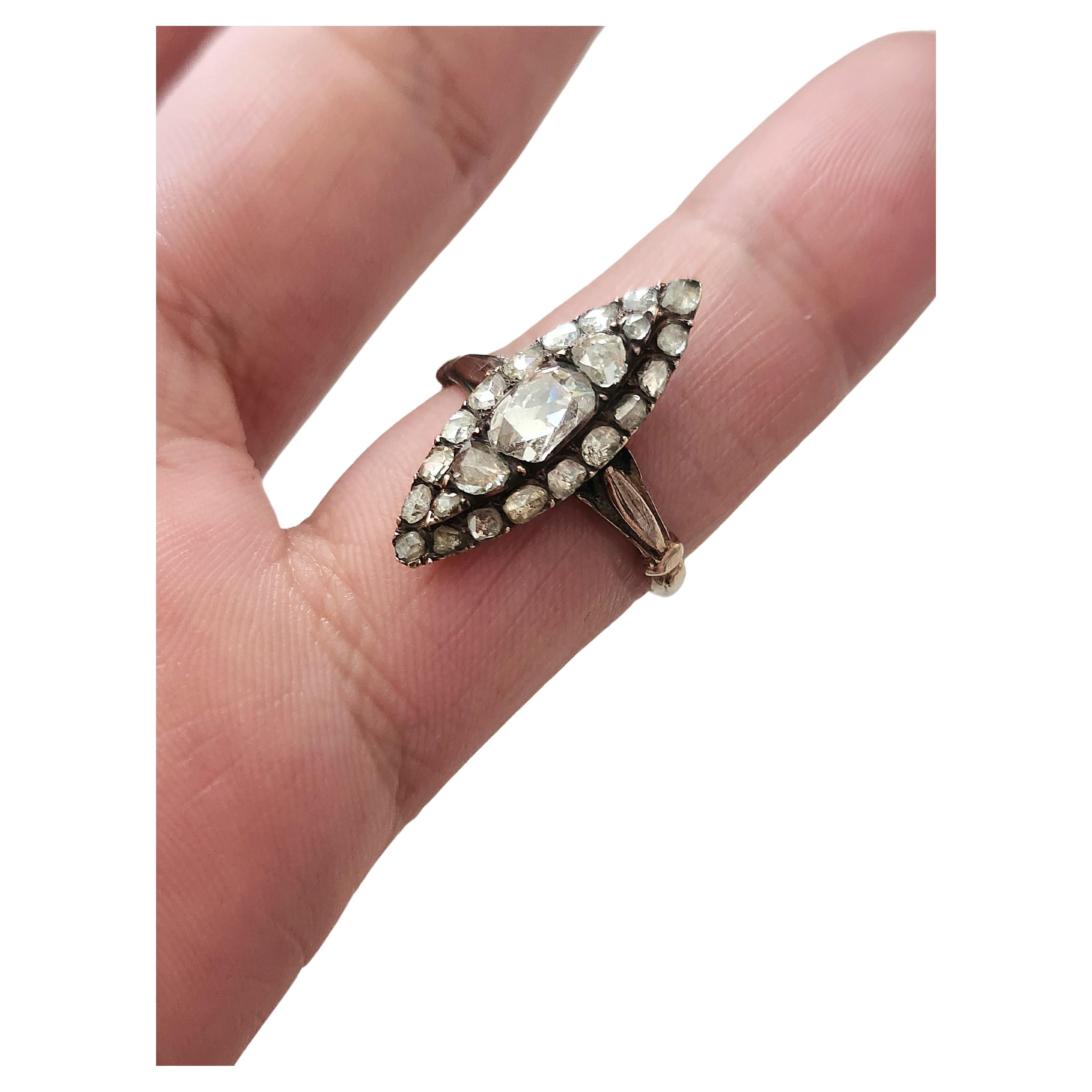 Women's Antique 1850s Rose Cut Diamond Gold Ring For Sale