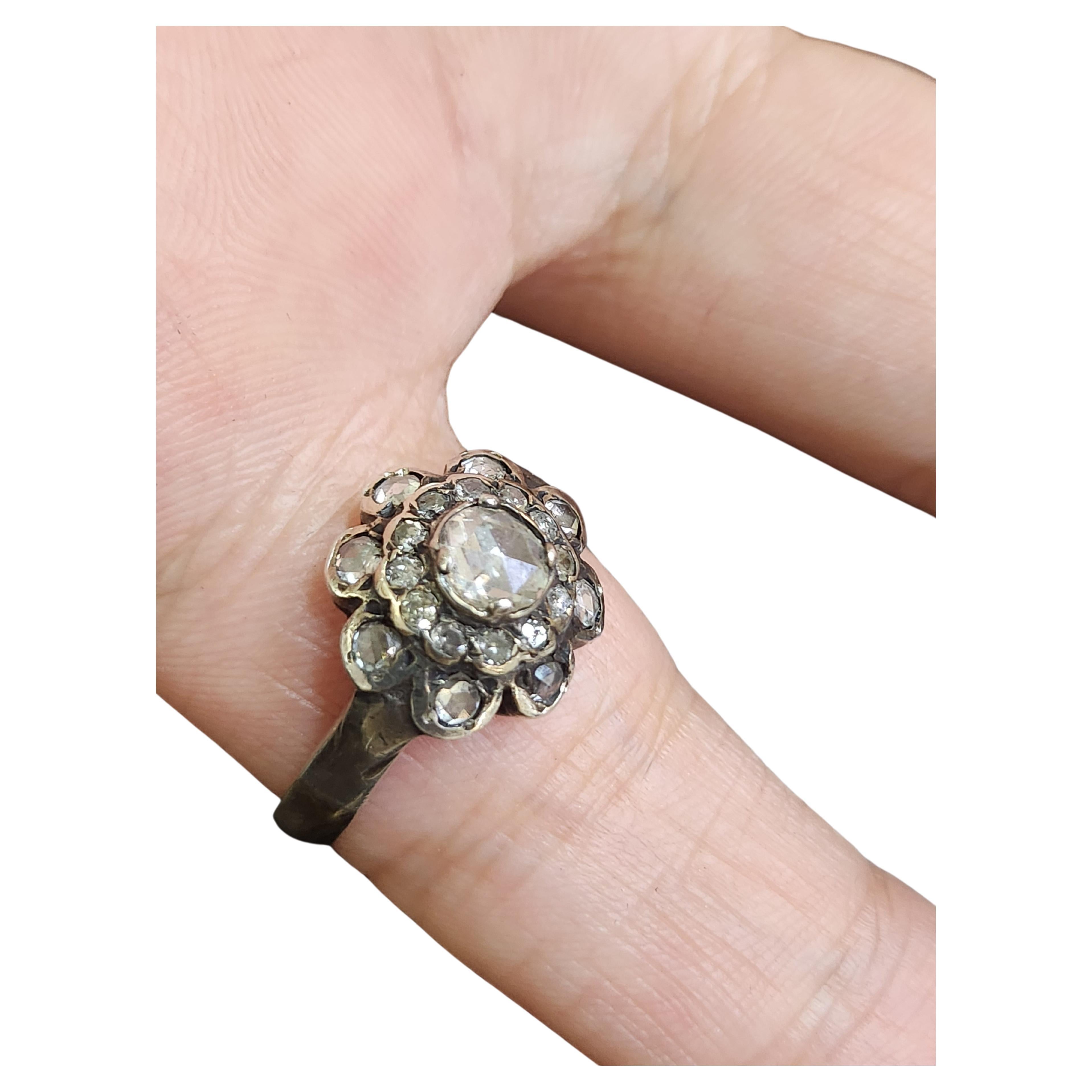 De las mujeres Antiguo anillo victoriano de diamantes talla rosa de 1850