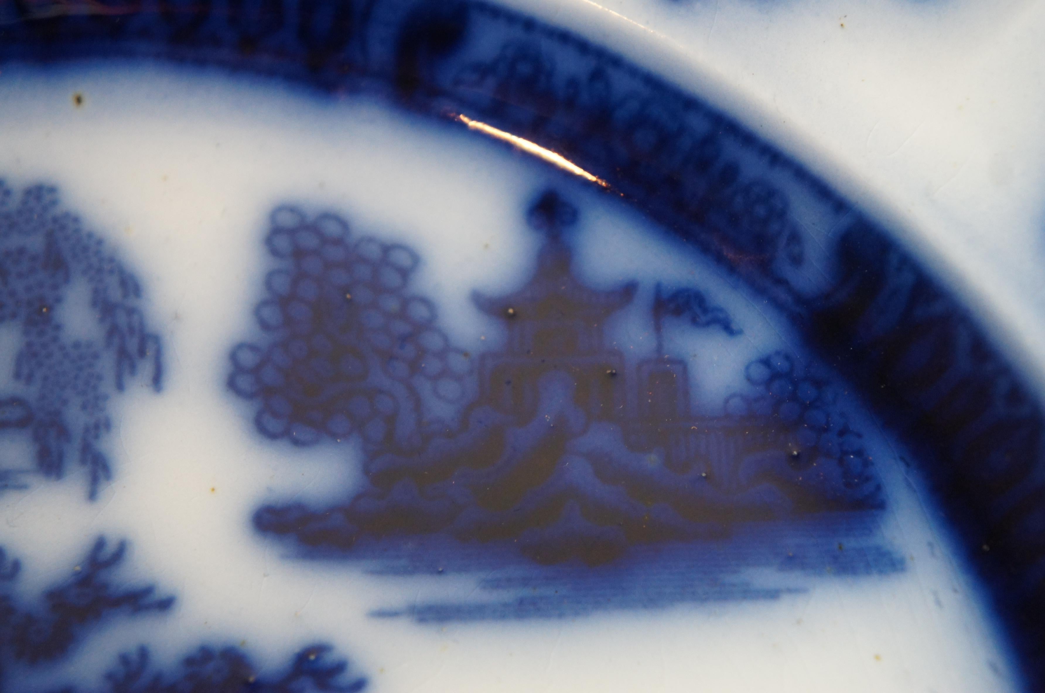 Antique 1850s Wedgwood Ironstone Chapoo Oriental Pagoda Flow Blue Plate Dish 2