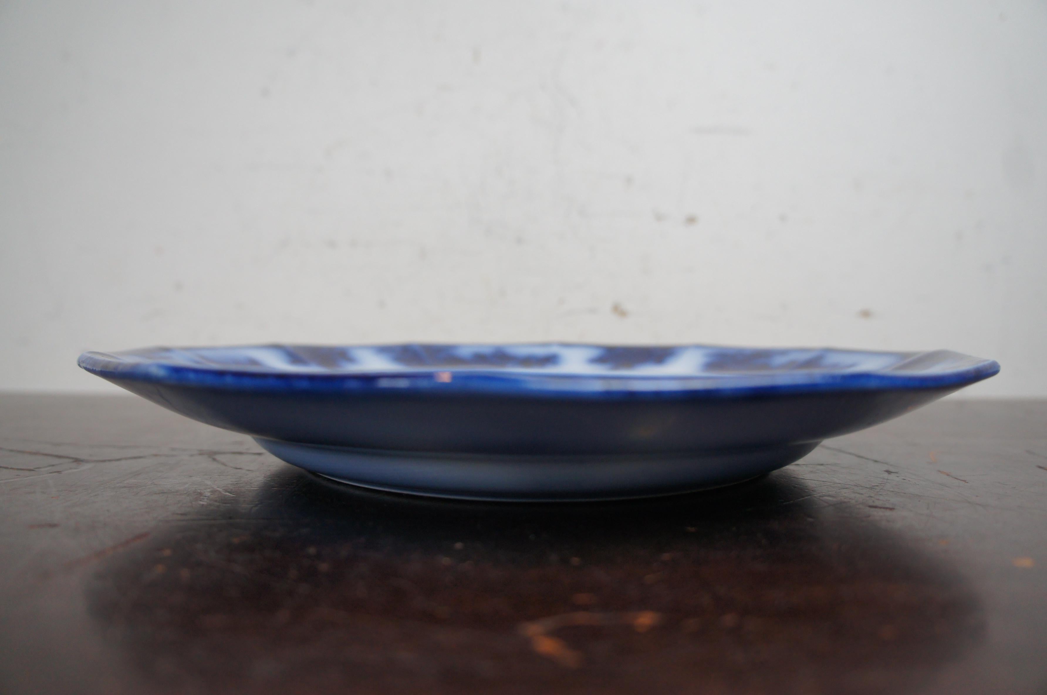 Antique 1850s Wedgwood Ironstone Chapoo Oriental Pagoda Flow Blue Plate Dish 4