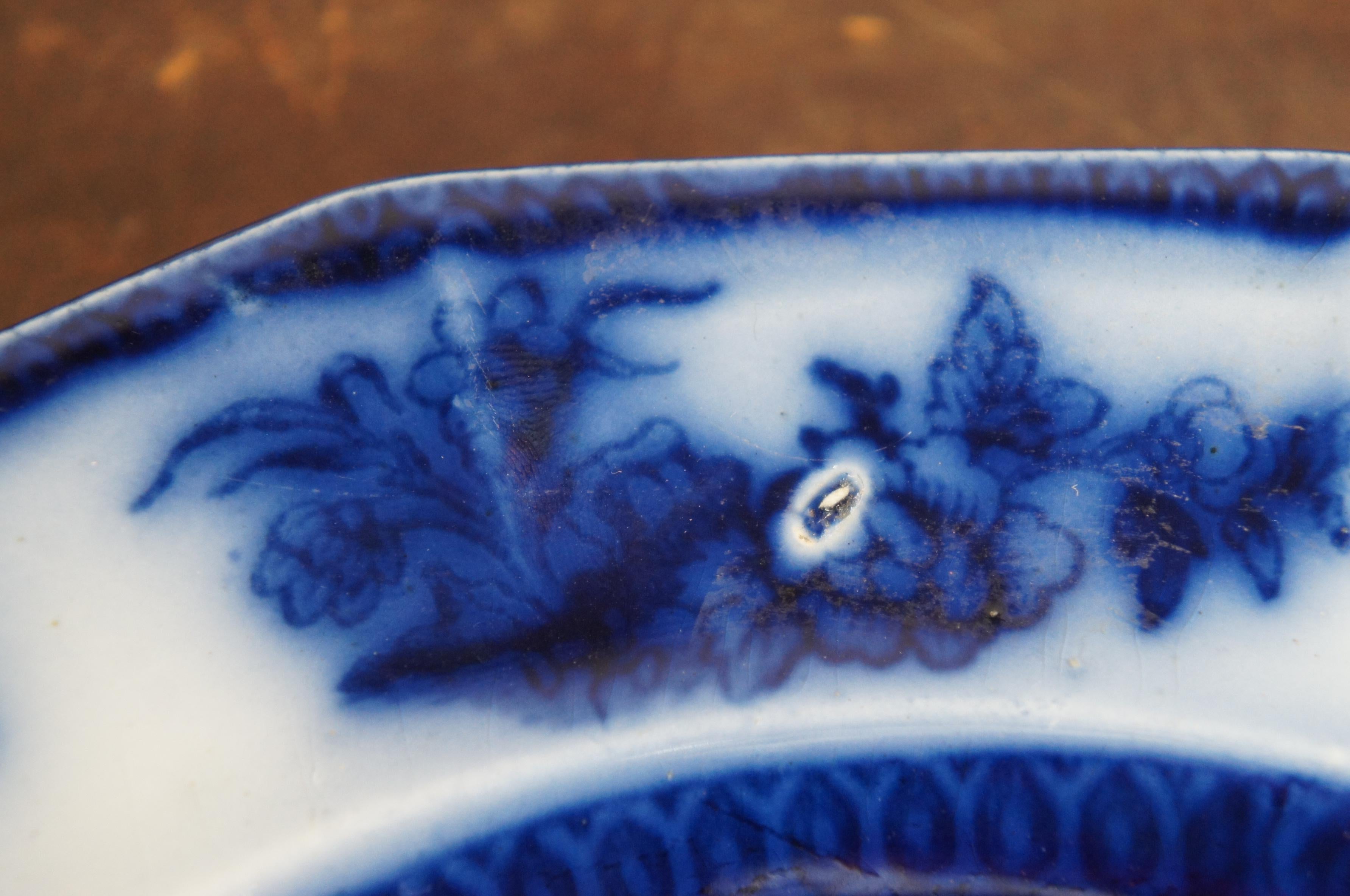 Mid-19th Century Antique 1850s Wedgwood Ironstone Chapoo Oriental Pagoda Flow Blue Plate Dish