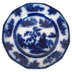 Antike 1850er Wedgwood Eisenstein Chapoo Orientalische Pagode Flow Blue Teller Schale