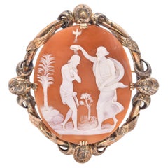 Antique 1850s Yellow Gold "St John the Baptist with Jesus" Cameo Brooch