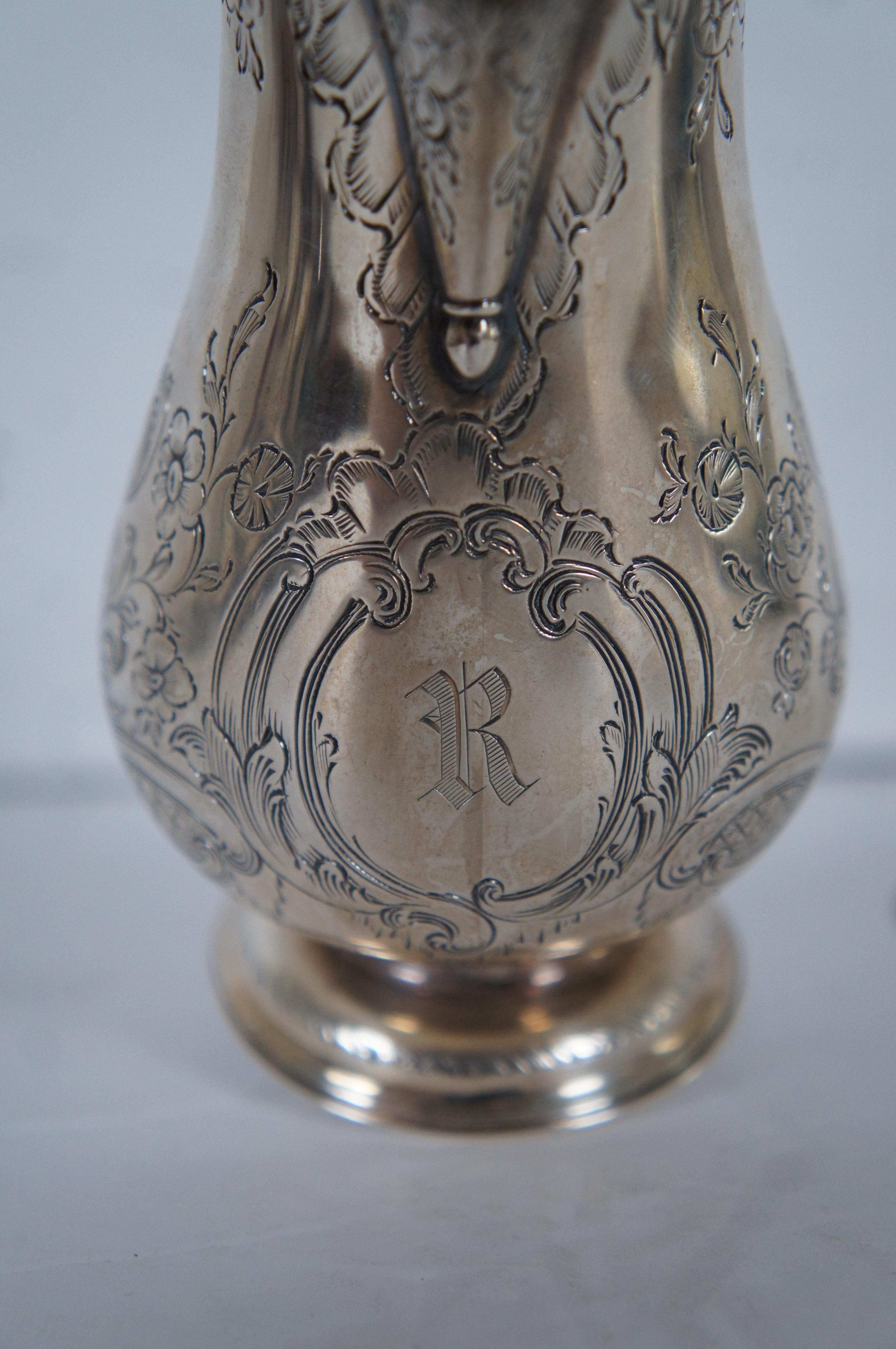 Antique 1851 George Frederick Pinnell Sterling Silver Etched Cream Pitcher 186g In Good Condition For Sale In Dayton, OH