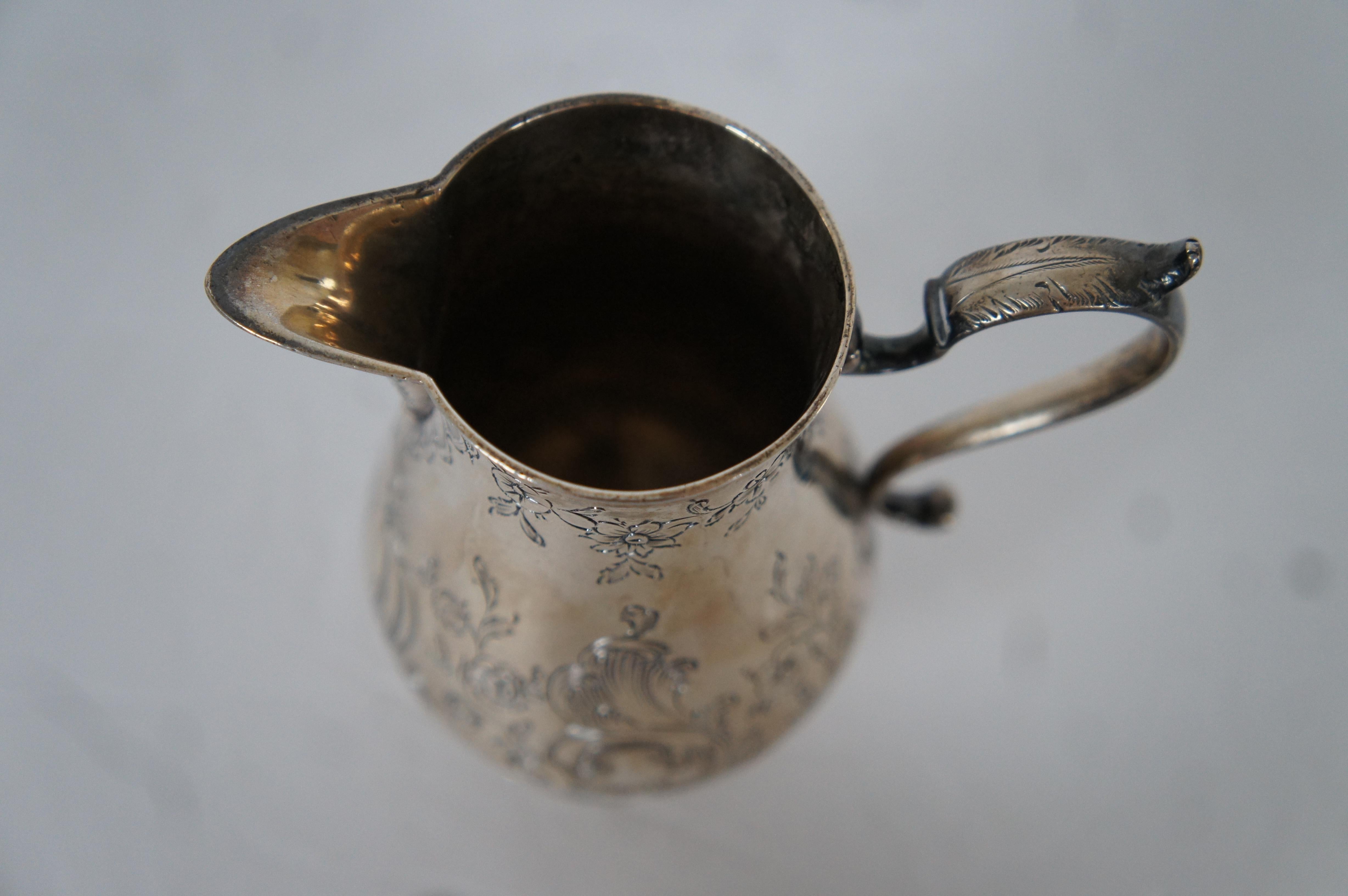 Mid-19th Century Antique 1851 George Frederick Pinnell Sterling Silver Etched Cream Pitcher 186g For Sale