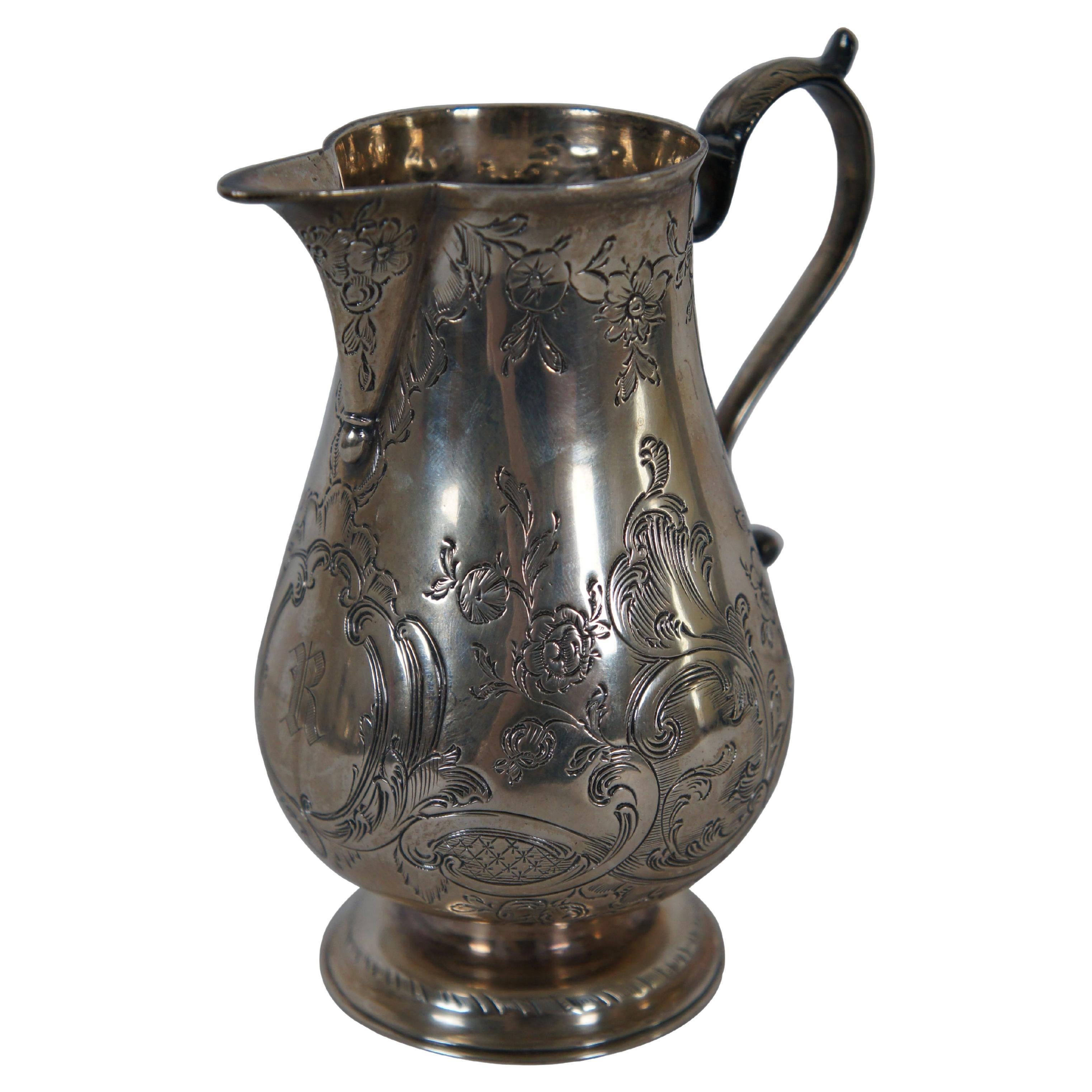 Antique 1851 George Frederick Pinnell Sterling Silver Etched Cream Pitcher 186g For Sale