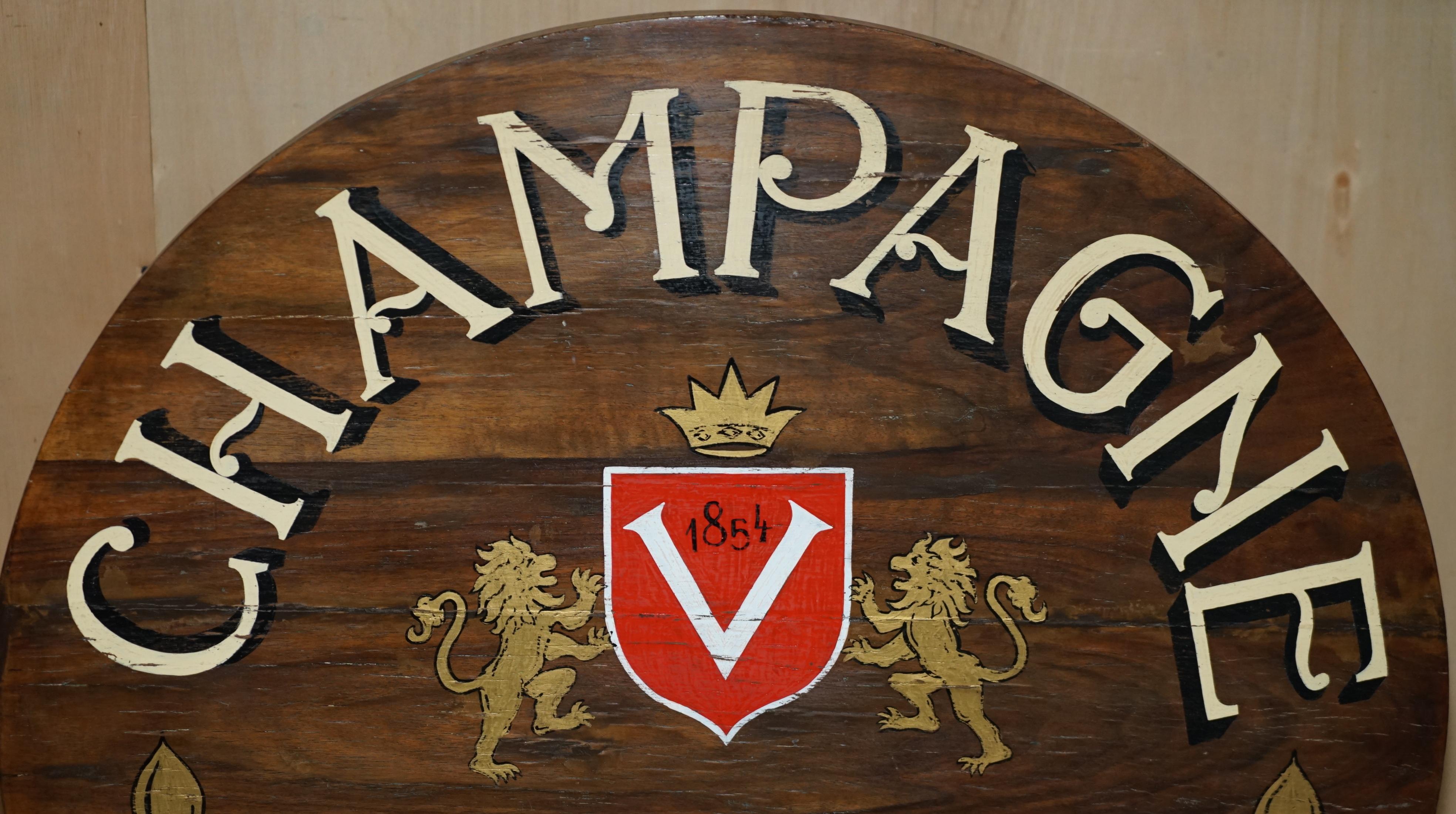 Hand-Painted Antique 1854 French Vendange Champagne Wine Tasting Table Armorial Coat of Arms For Sale
