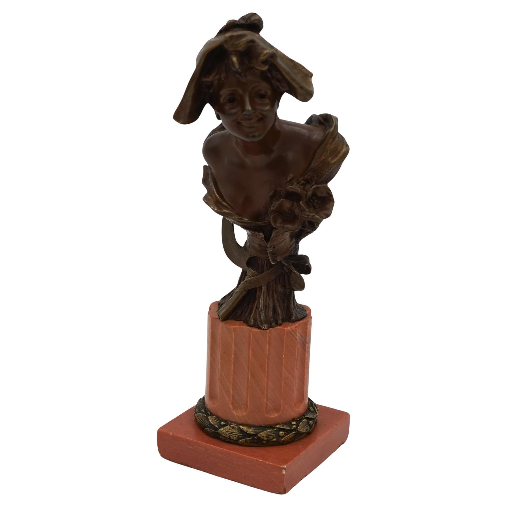 Antico 1856-1951 Georges Van der Straeten Busto in bronzo di donna olandese in vendita