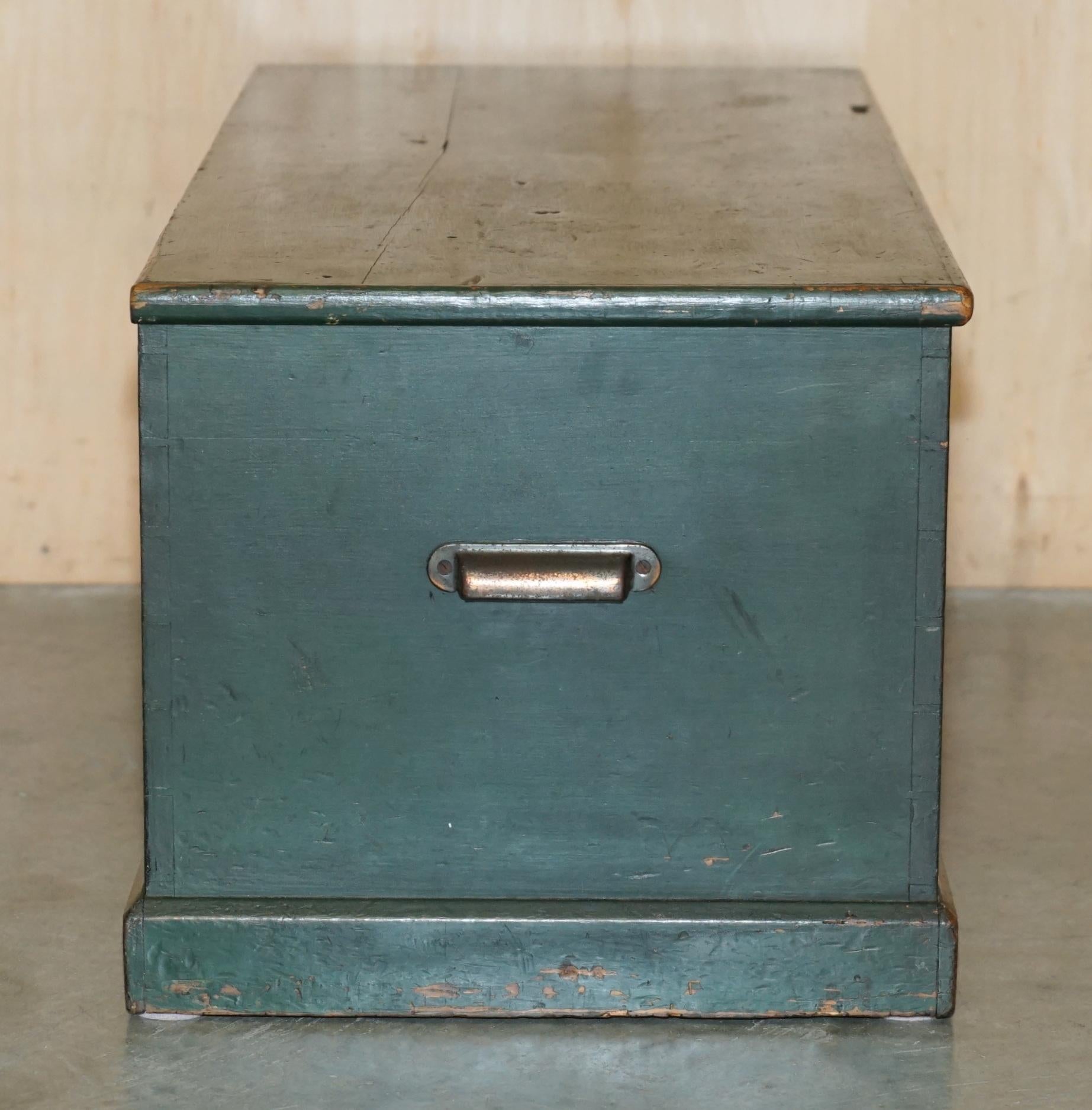 ANTIQUE 1856 DATED HAND PAiNTED GREEN TRUNK CHEST IN PINE FROM AUSTRIA 8