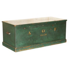 ANTIQUE 1856 DATED HAND PAiNTED GREEN TRUNK CHEST IN PINE FROM AUSTRIA