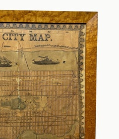 Antique 1857 New York City Map by Humphrey Phelps, Framed in Burlwood