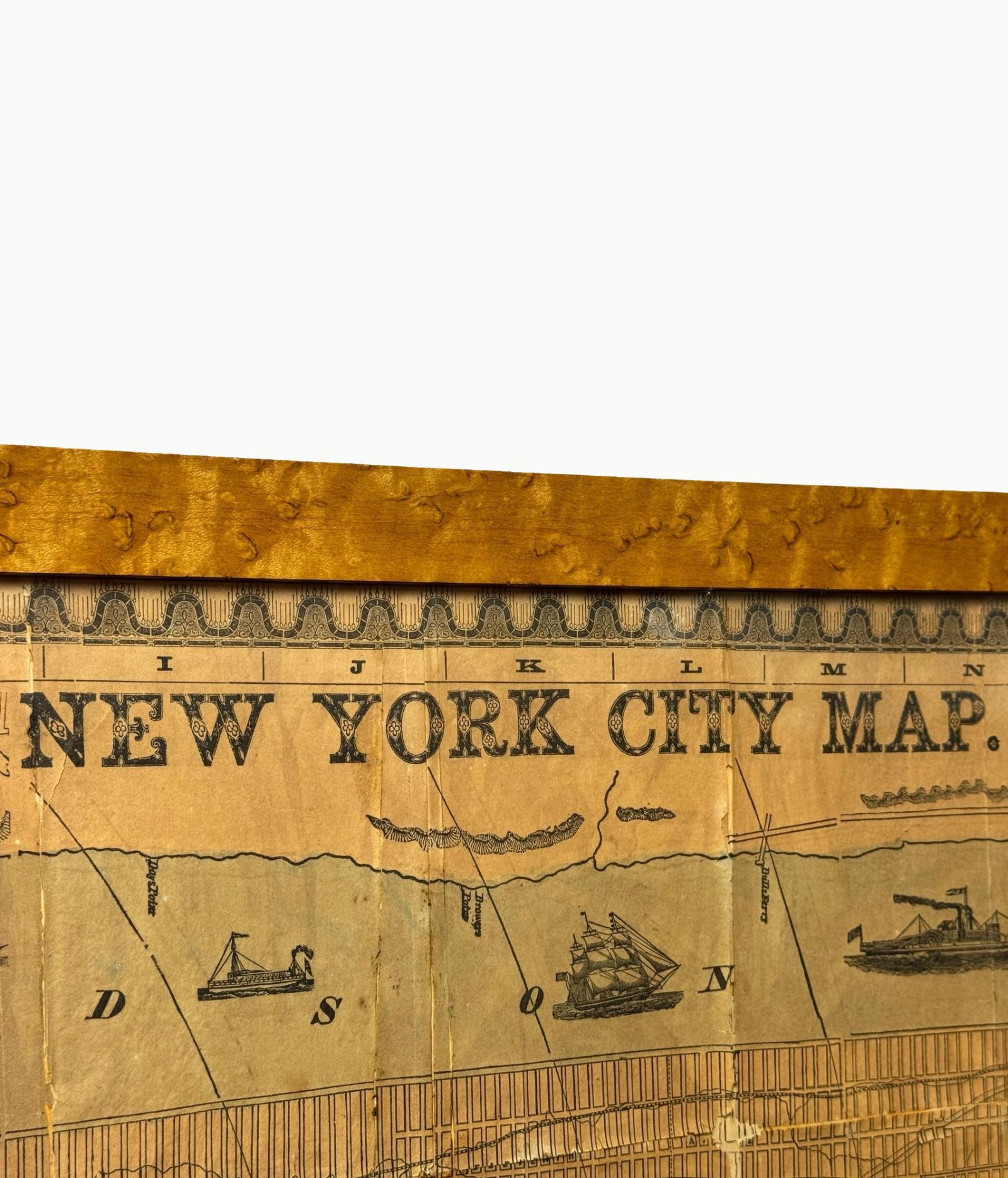 Américain Ancienne carte de la ville de New York de 1857 par Humphrey Phelps, encadrée dans du bois d'ébène en vente