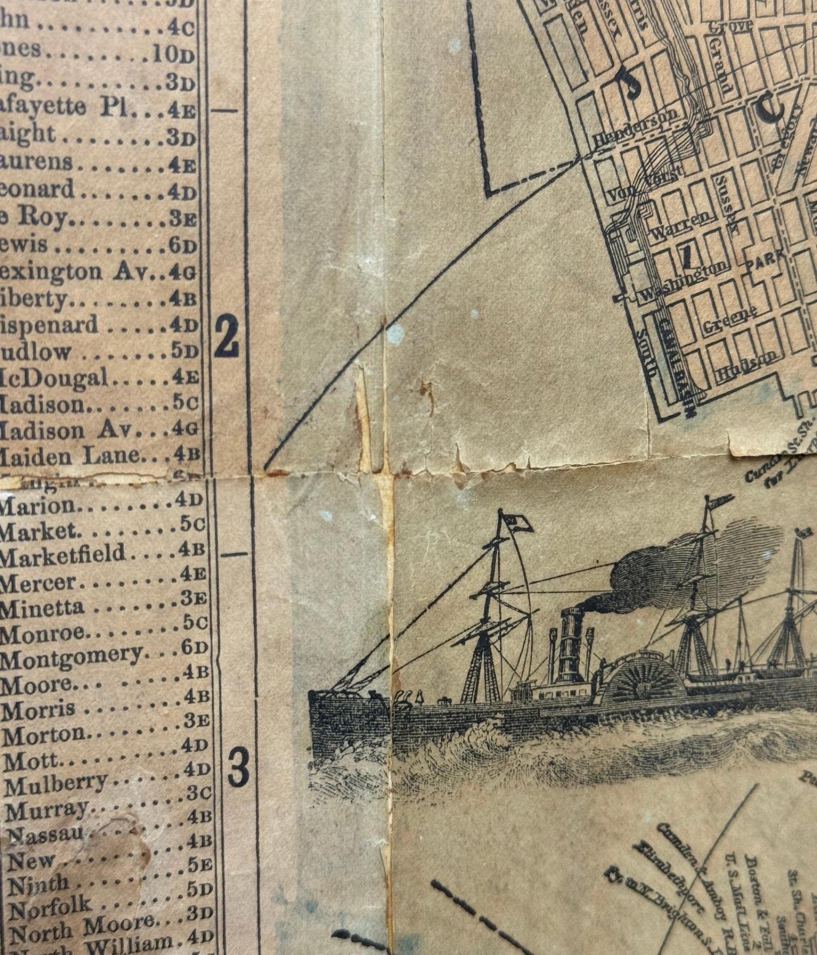 Ancienne carte de la ville de New York de 1857 par Humphrey Phelps, encadrée dans du bois d'ébène État moyen - En vente à Black Rock, CT