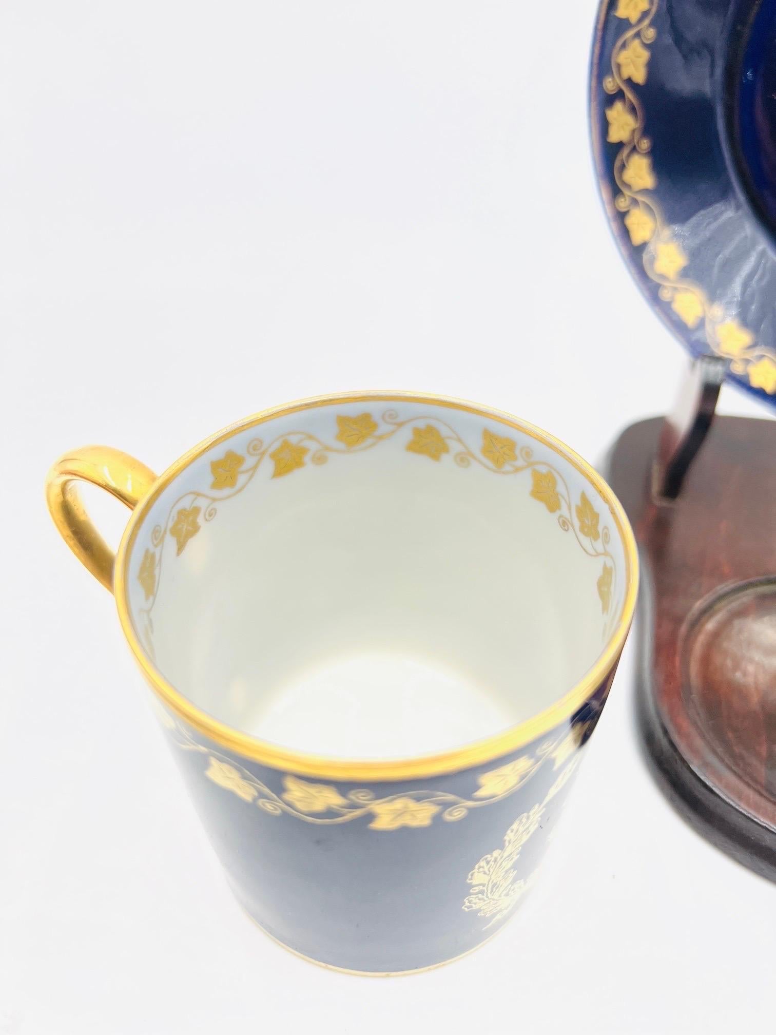 Antique 1857 Sevres Napoleon III Cobalt “N” Crowned Cup/Saucer  In Good Condition For Sale In Atlanta, GA