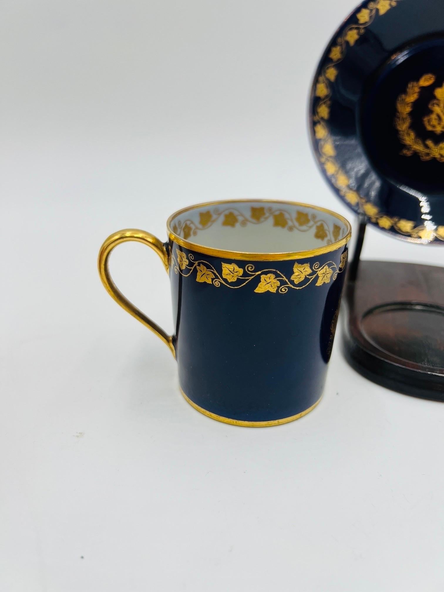 19th Century Antique 1857 Sevres Napoleon III Cobalt “N” Crowned Cup/Saucer  For Sale