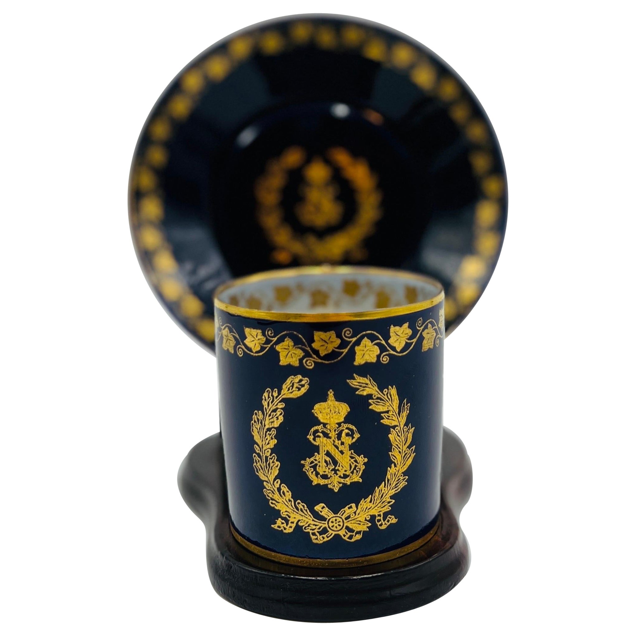 Antique 1857 Sevres Napoleon III Cobalt “N” Crowned Cup/Saucer