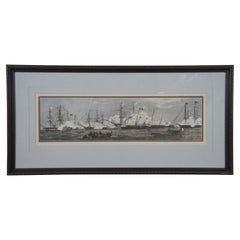 Antike 1858 London News Fetes Cherbourg Queen Victoria Maritime Gravur 27"