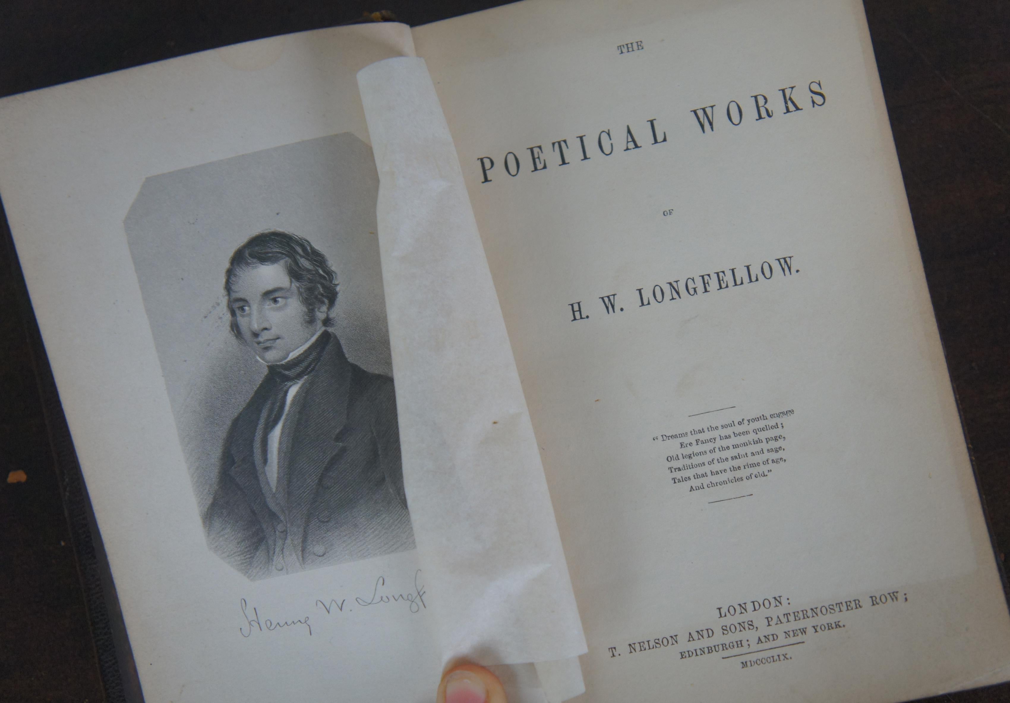 Antique 1859 Poetical Works of Henry Wadsworth Longfellow Leather Poetry Book 1