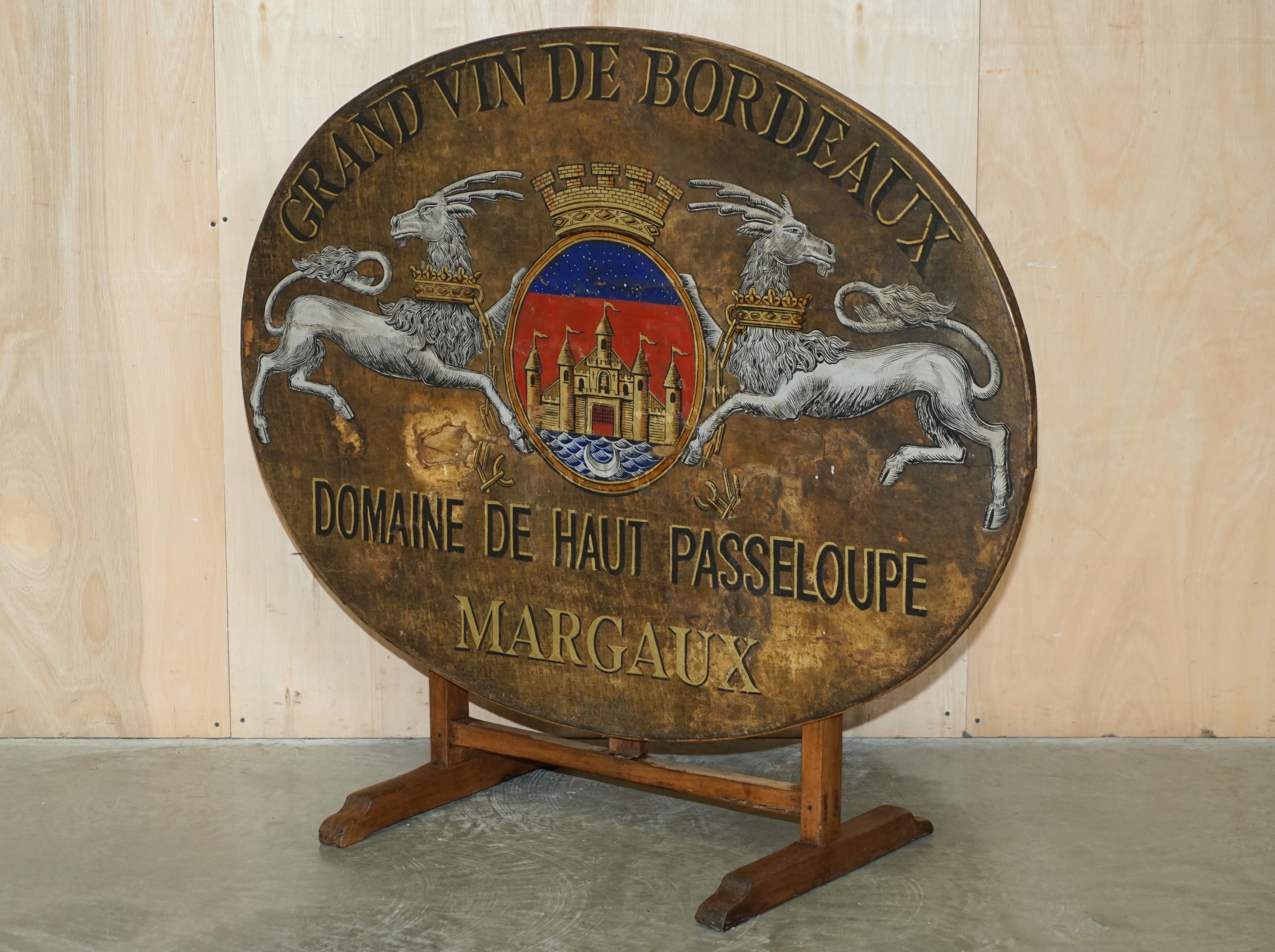 Royal House Antiques

Royal House Antiques is delighted to offer for sale this absolutely exquisite original circa 1860 Vendange Wine tasting, tilt top table in oak with hand painted Armorial crest / coat of Arms to the top

Please note the delivery