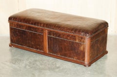 ANTiQUE 1860 HARDWOOD ALLIGATOR CROCODILE PATINA BROWN LEATHER OTTOMAN TRUNK