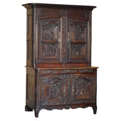 ANTIQUE 1860 ORNATELY HAND CARVED DUTCH HOUSEKEEPERS LINEN OR KiTCHEN CUPBOARD ANTIQUE 1860 ORNATELY HAND CARVED DUTCH HOUSEKEEPERS LINEN OR KiTCHEN CUPBOARD