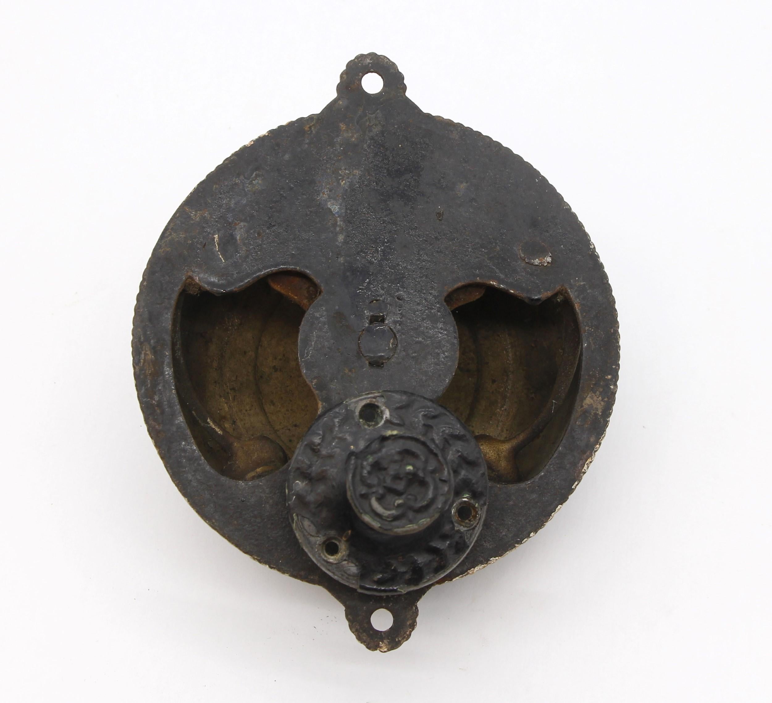 Mid-19th Century Antique 1860s Complete Mechanical Crank Doorbell by Taylor Brass and Cast Iron