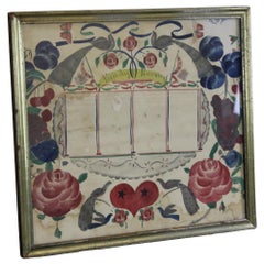 Antique 1860s Early Americana Folk Art Fraktur Pennsylvania Dutch Family Record