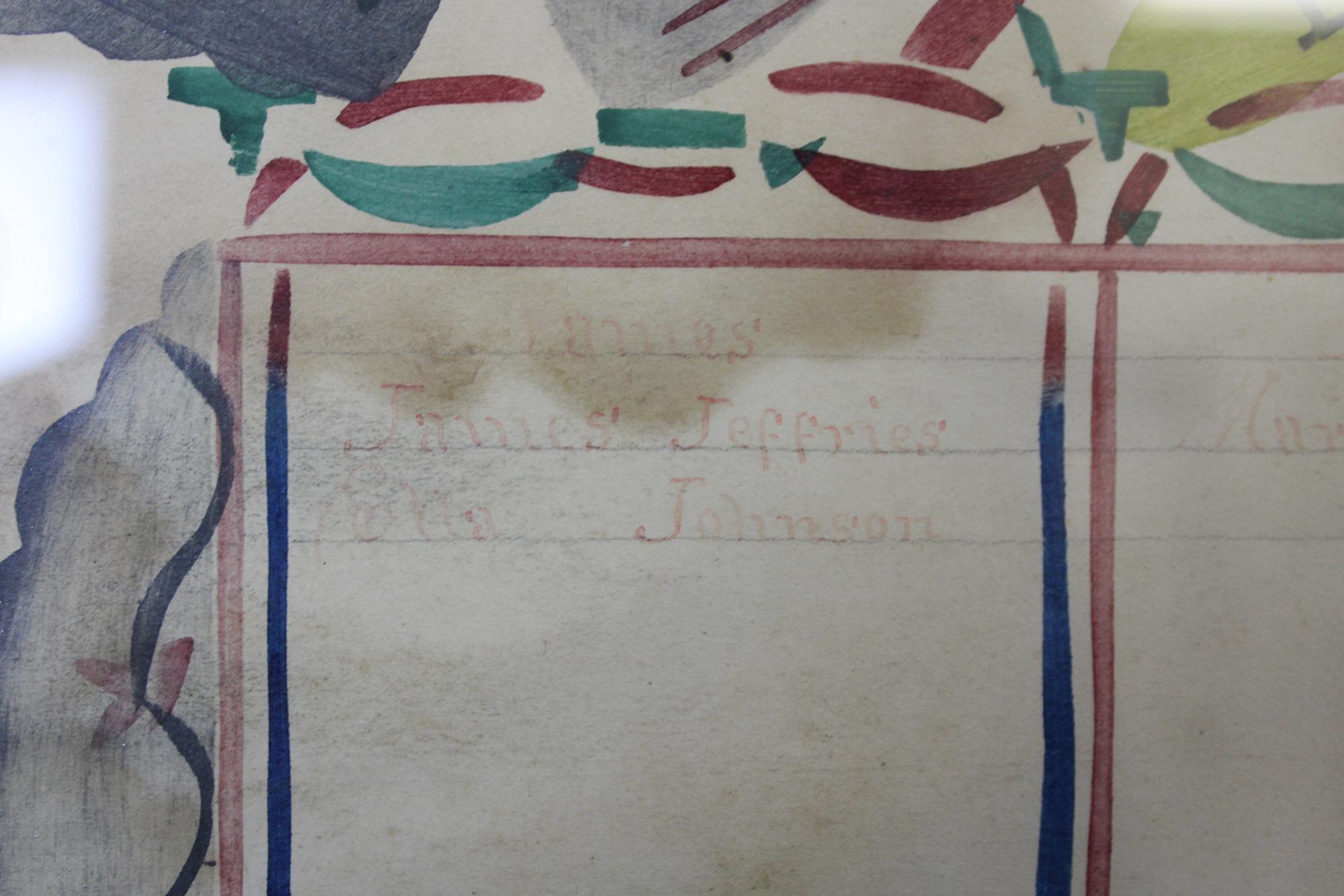 Paint Antique 1860s Early Americana Folk Art Fraktur Pennsylvania Dutch Family Record