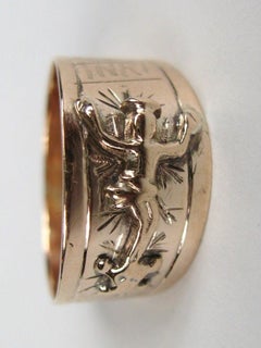 Antique 1860s Rose Gold Crucifix Band Ring, Hand Made