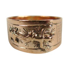 Antique 1860s Rose Gold Crucifix Band Ring, Hand Made