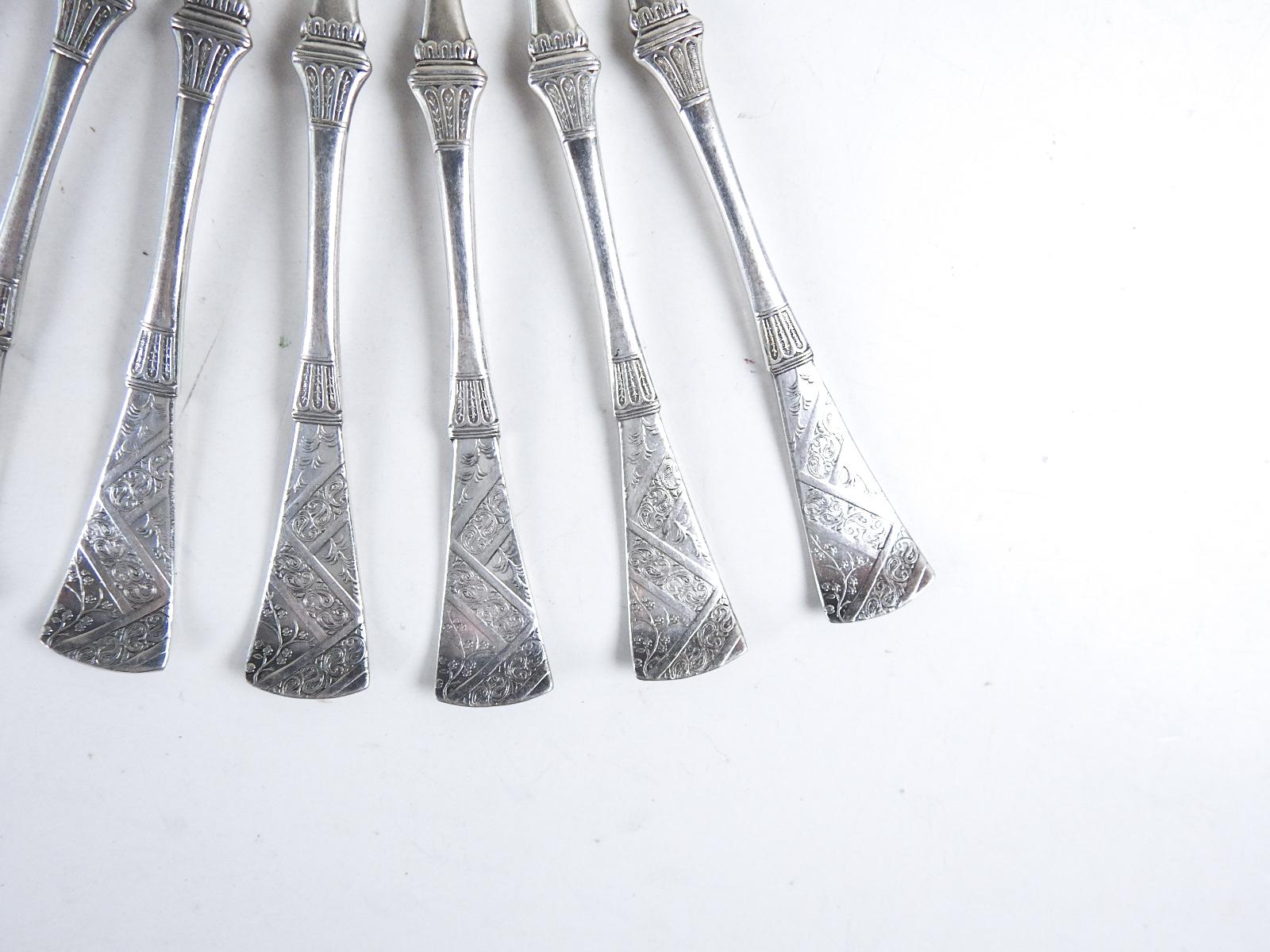 Mid-19th Century Antique 1860s Silverplate Aesthetic Movement Nut Cheese Picks - Set of 8 For Sale