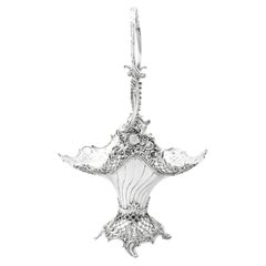 Antique 1860s Spanish Silver Flower Basket/ Centerpiece