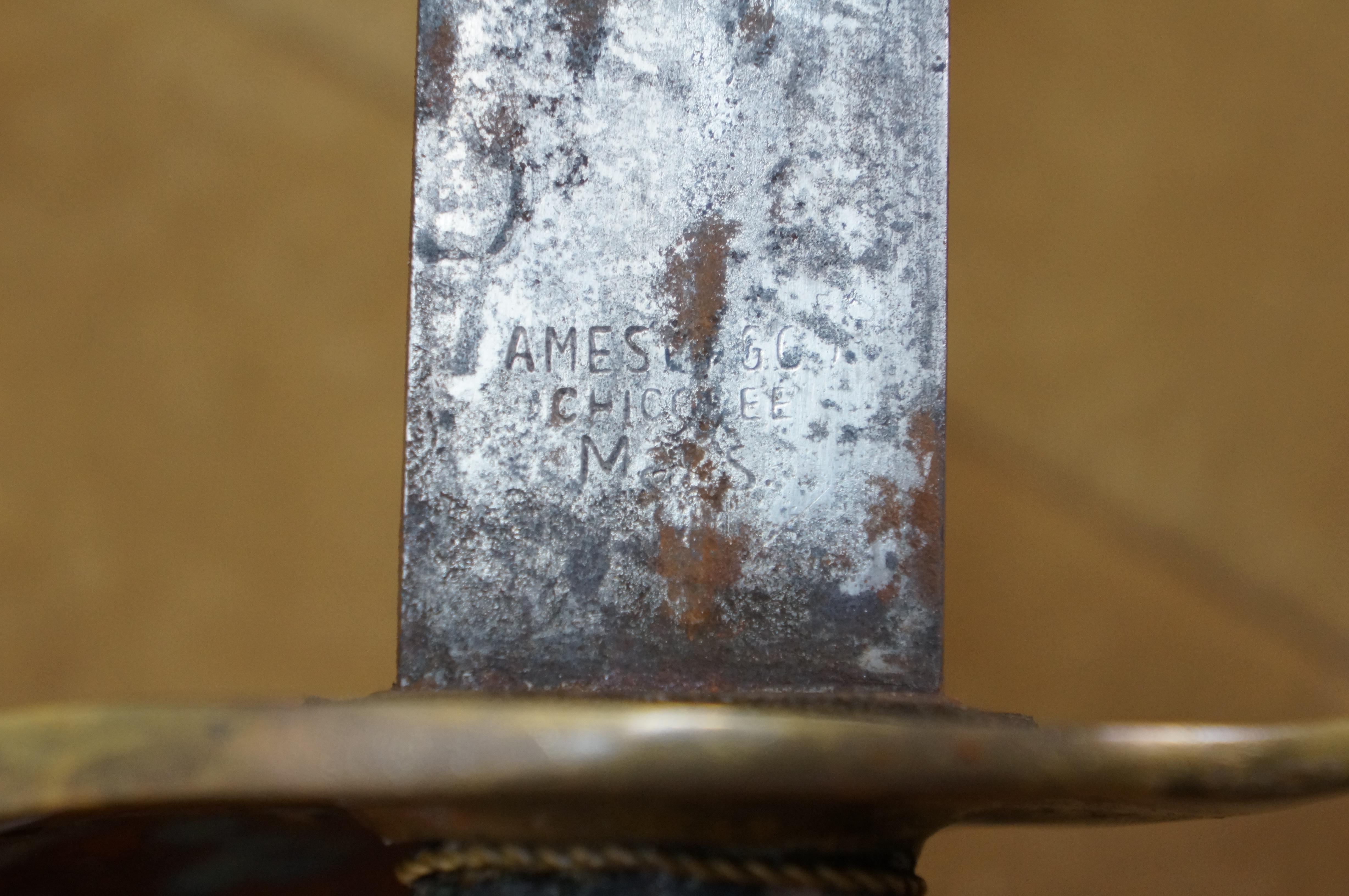 Antique 1862 Ames US Navy Civil War Cutlass Sword Leather Scabbard M1860 33