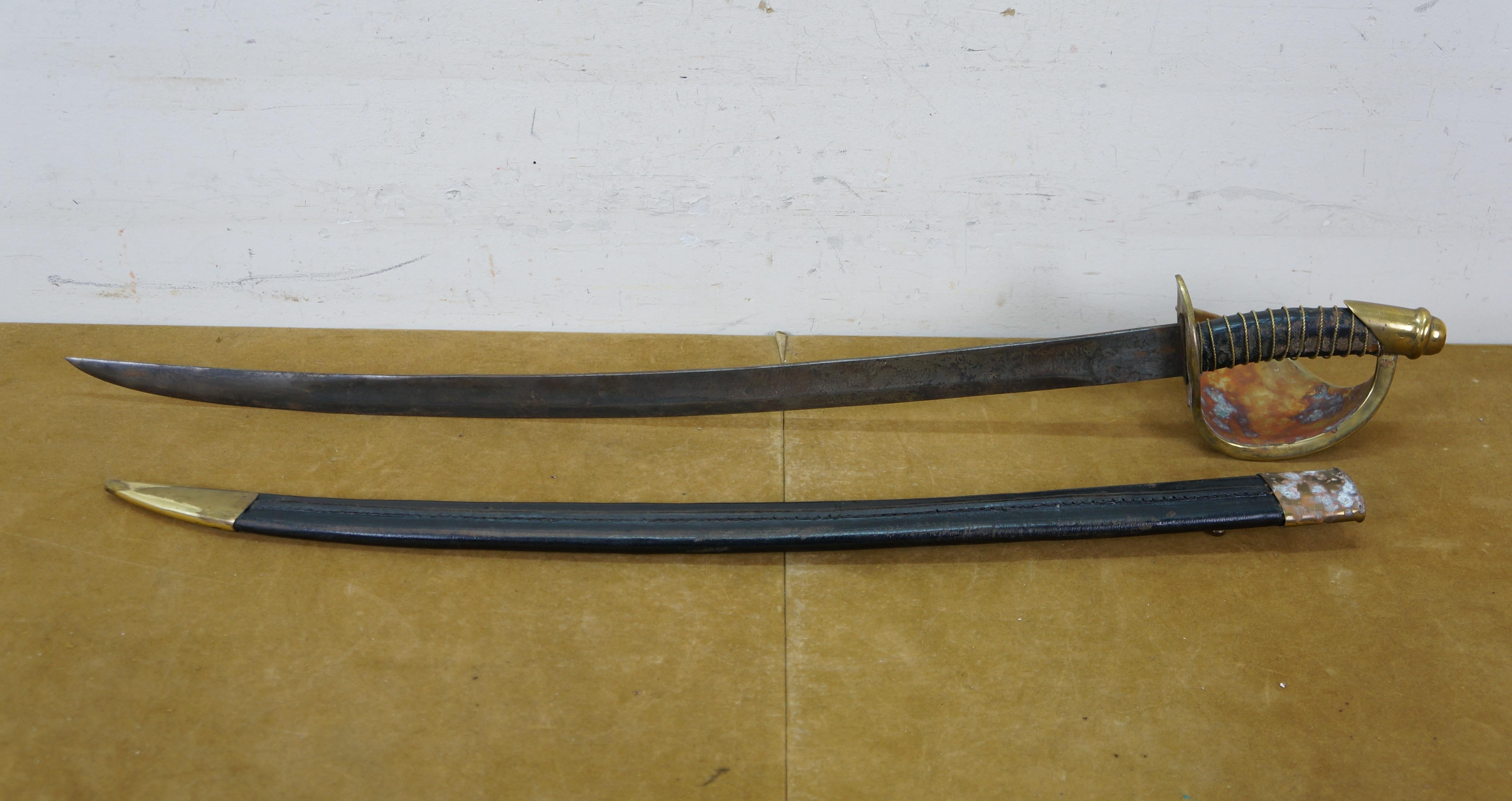 American Antique 1862 Ames US Navy Civil War Cutlass Sword Leather Scabbard M1860 33