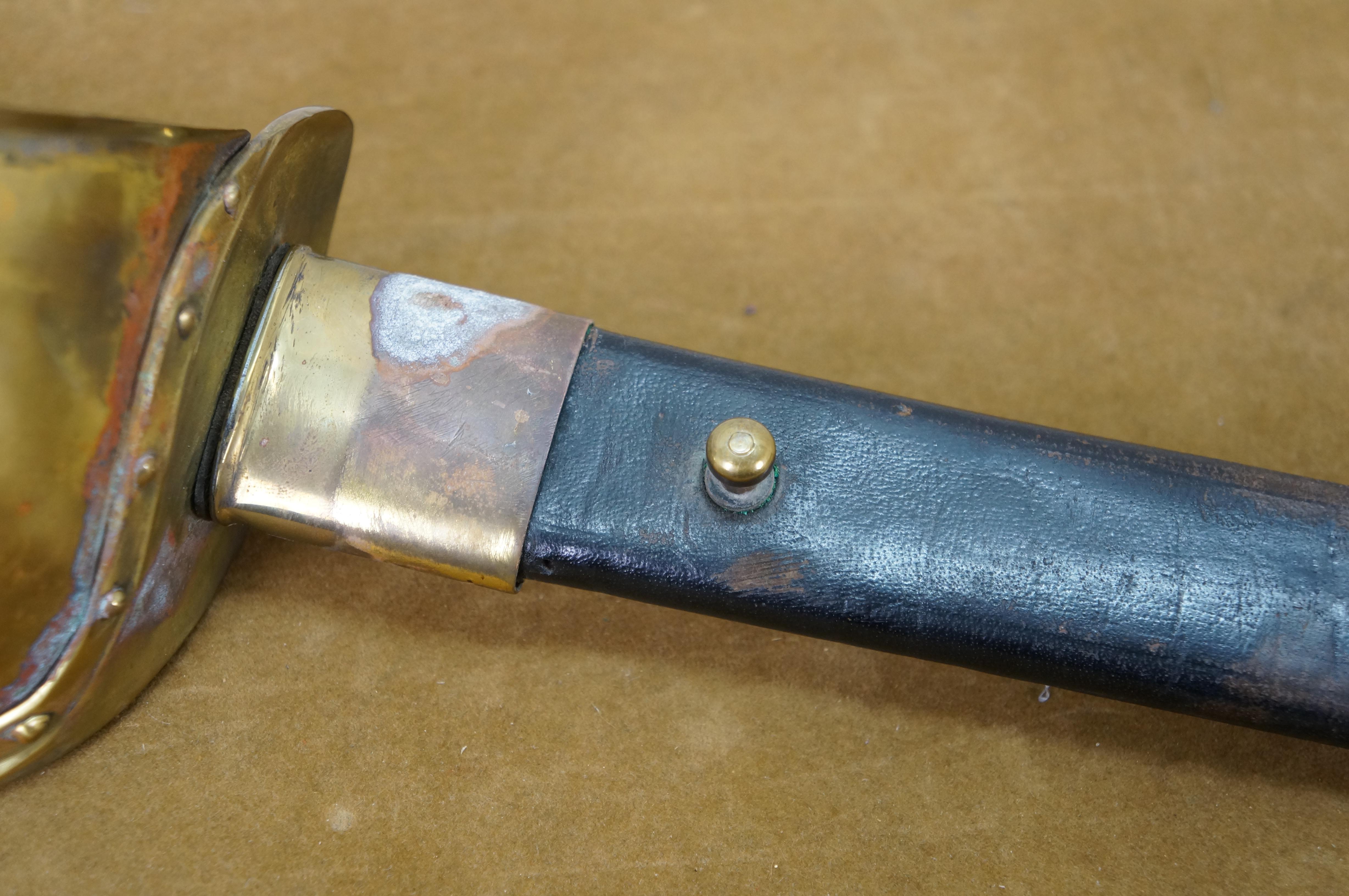 19th Century Antique 1862 Ames US Navy Civil War Cutlass Sword Leather Scabbard M1860 33