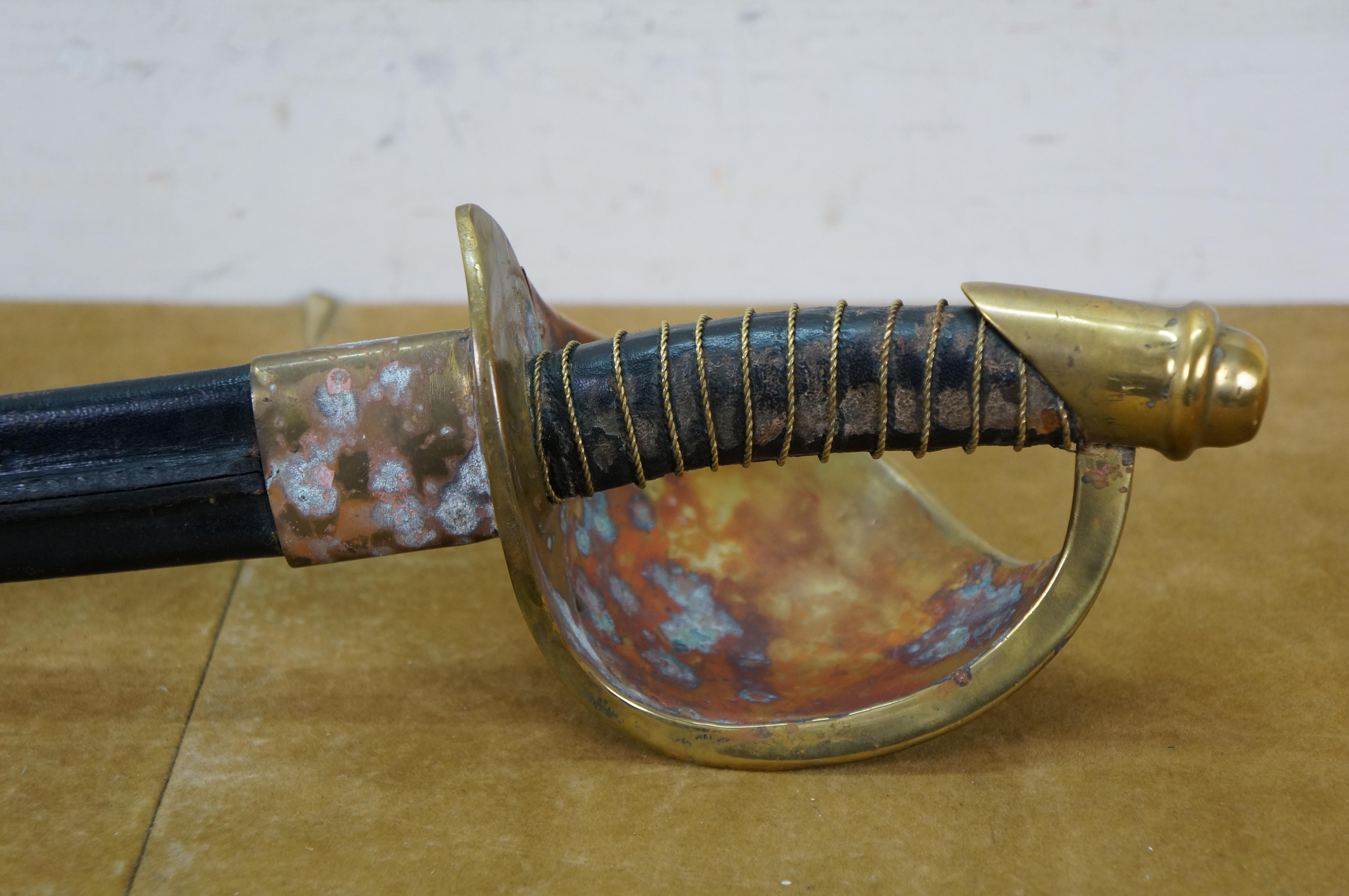 Antique 1862 Ames US Navy Civil War Cutlass Sword Leather Scabbard M1860 33