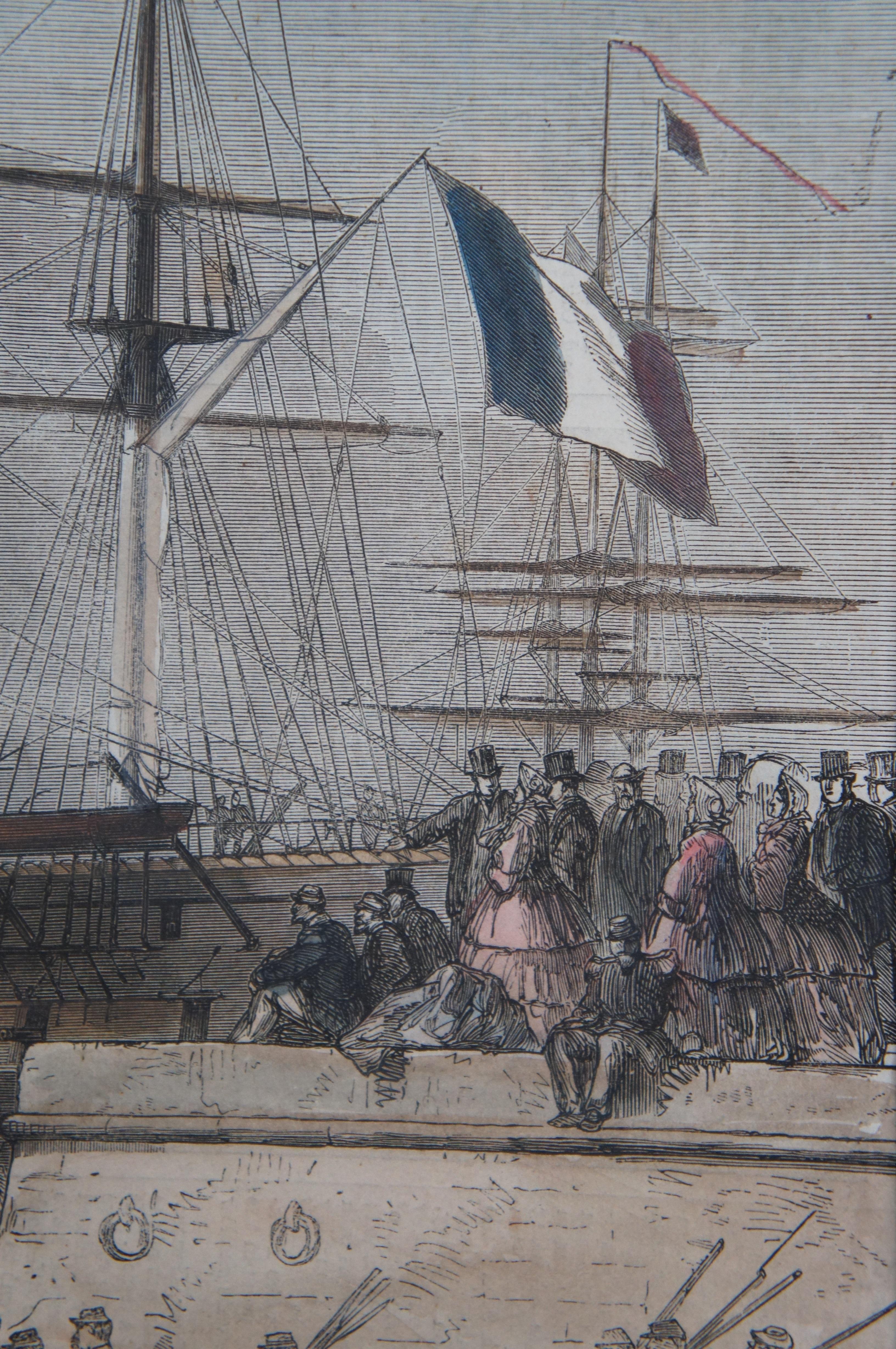 Antike 1862 Vorbereitungen in Cherbourg Mexikanische Verstärkungen Militärische Gravur im Angebot 2