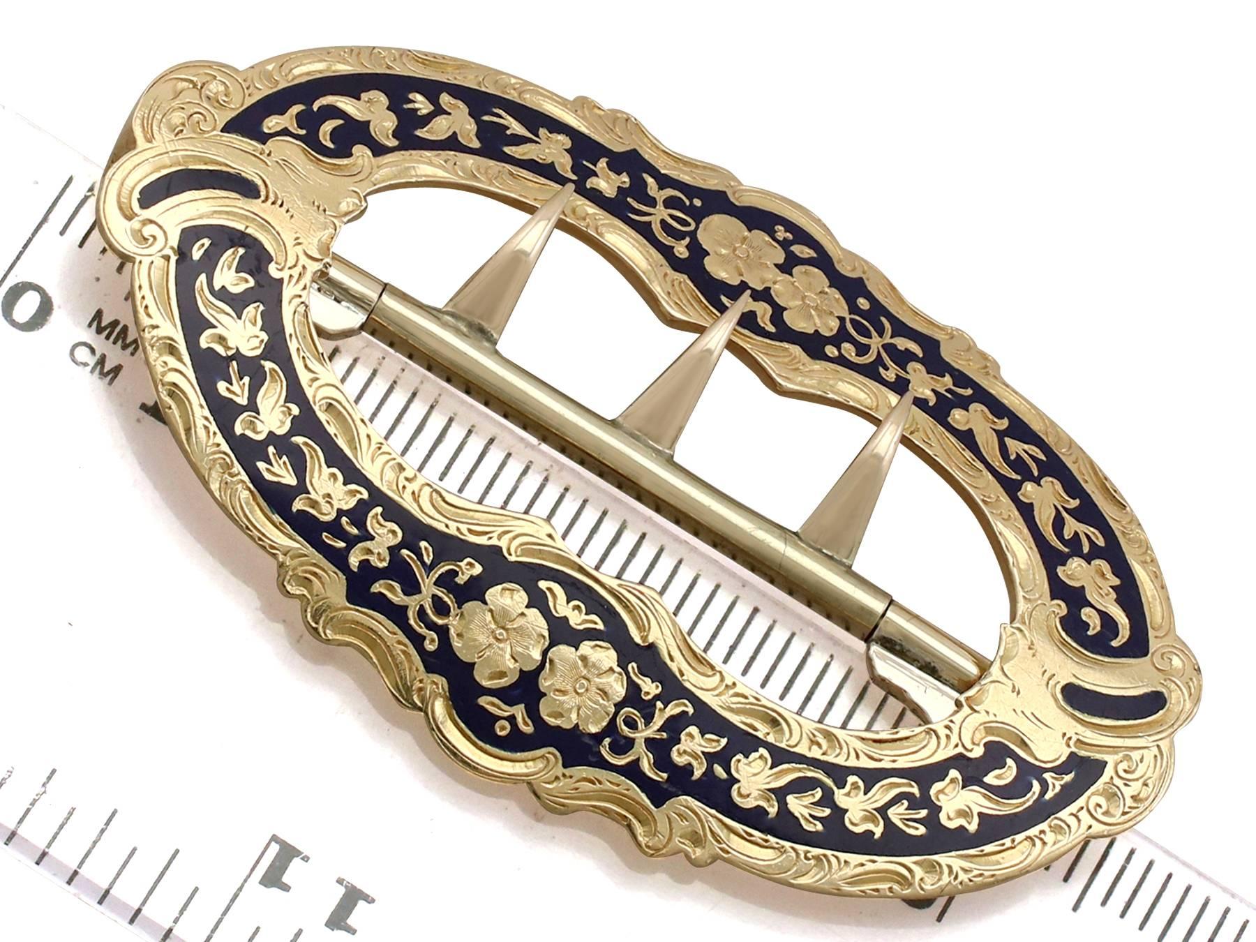 Antique 1862 Yellow Gold and Blue Enamel Belt Buckle 1
