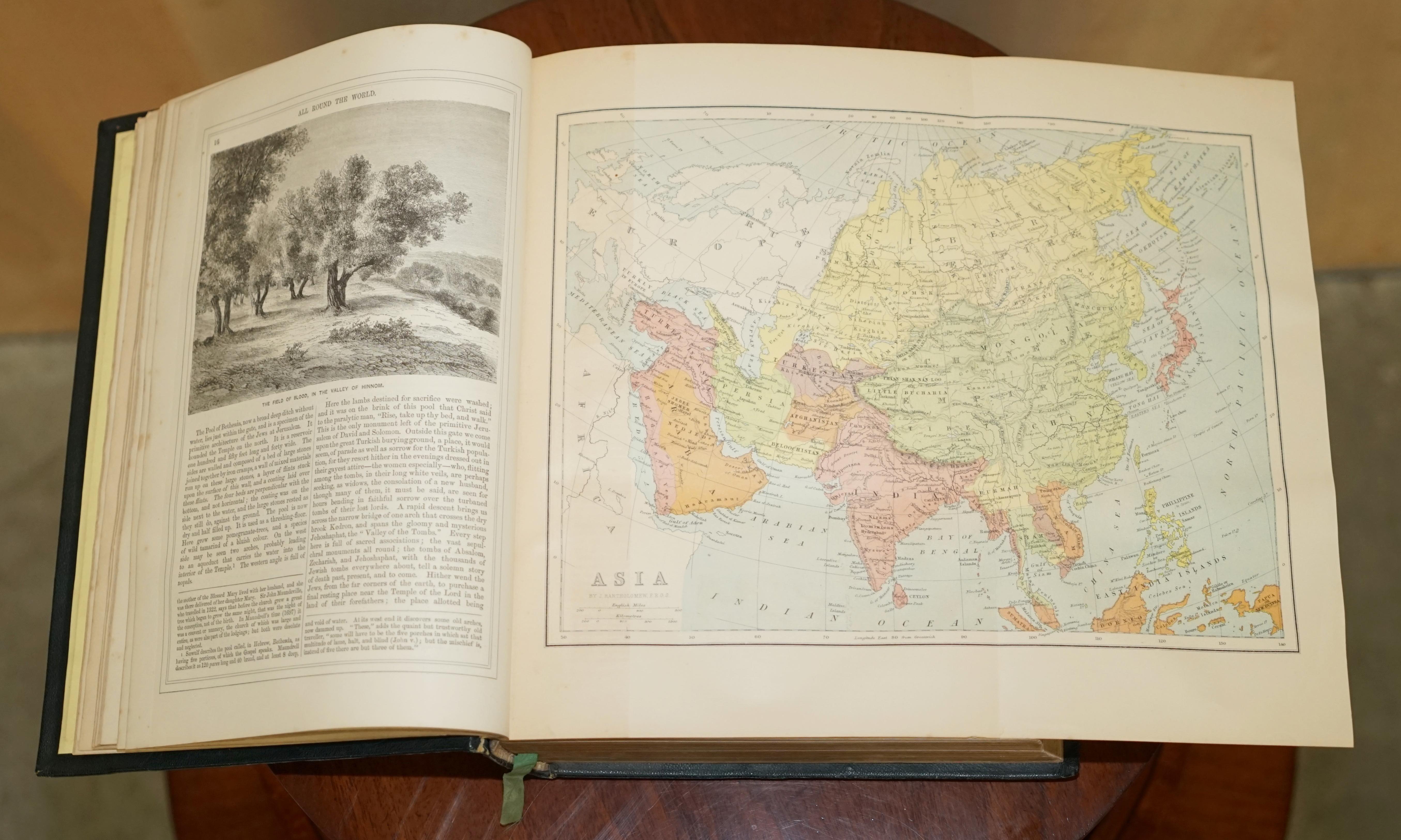 ANTIQUE 1868 ILLUSTRATED ALL ROUND THE WORLD BOOK INCLUDING HAND PAINTED MAPs 6