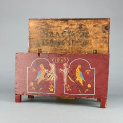 Antique 1869 German Folk Art Hand Decorated Miniature Blanket Chest 19th Century