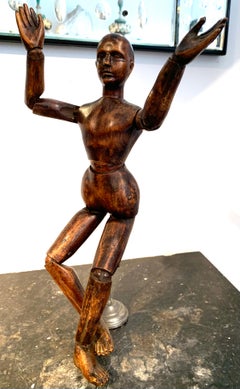Antique 1870 Artist's Mannequin Spruce Wood Lead Stand France