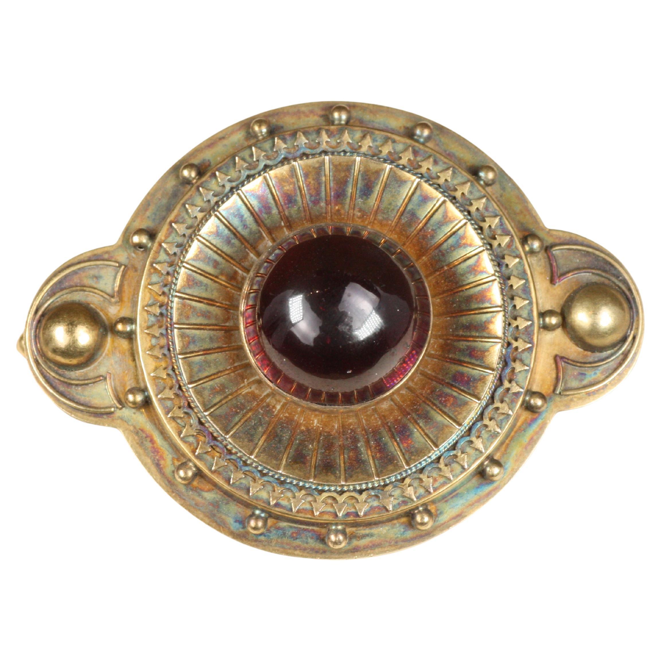 Antiguo Broche Victoriano 1870 Cabochon Carbuncle Garnet
