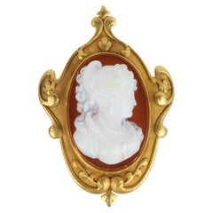 Antique 1870 Carved Hardstone 14K Gold Cameo Brooch