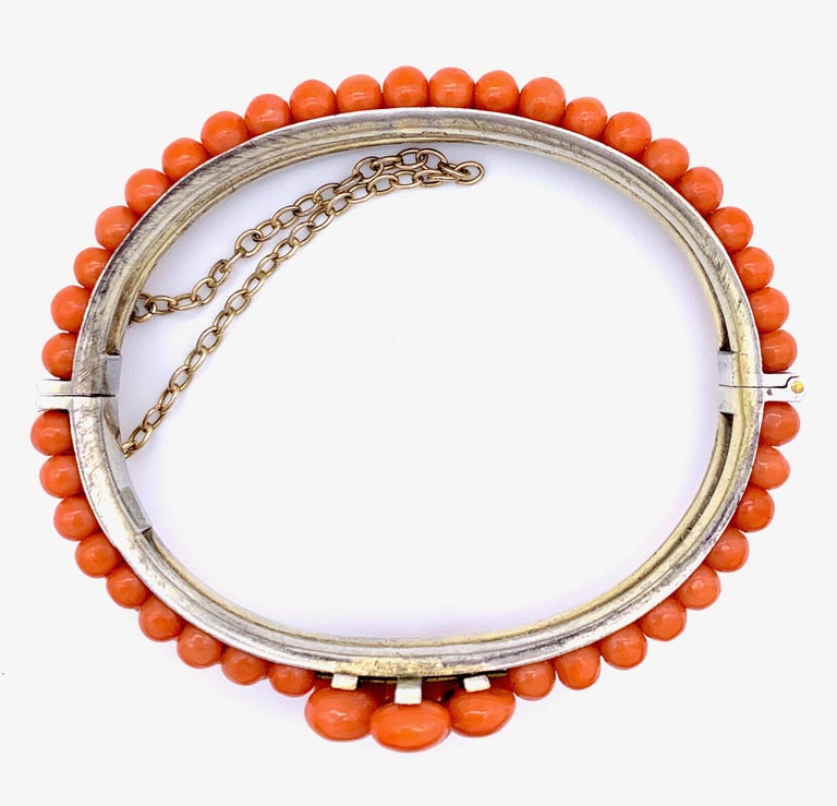 Bracelet Ancien En Argent Massif Et Corail - Début 1900, Vintage, Occasion