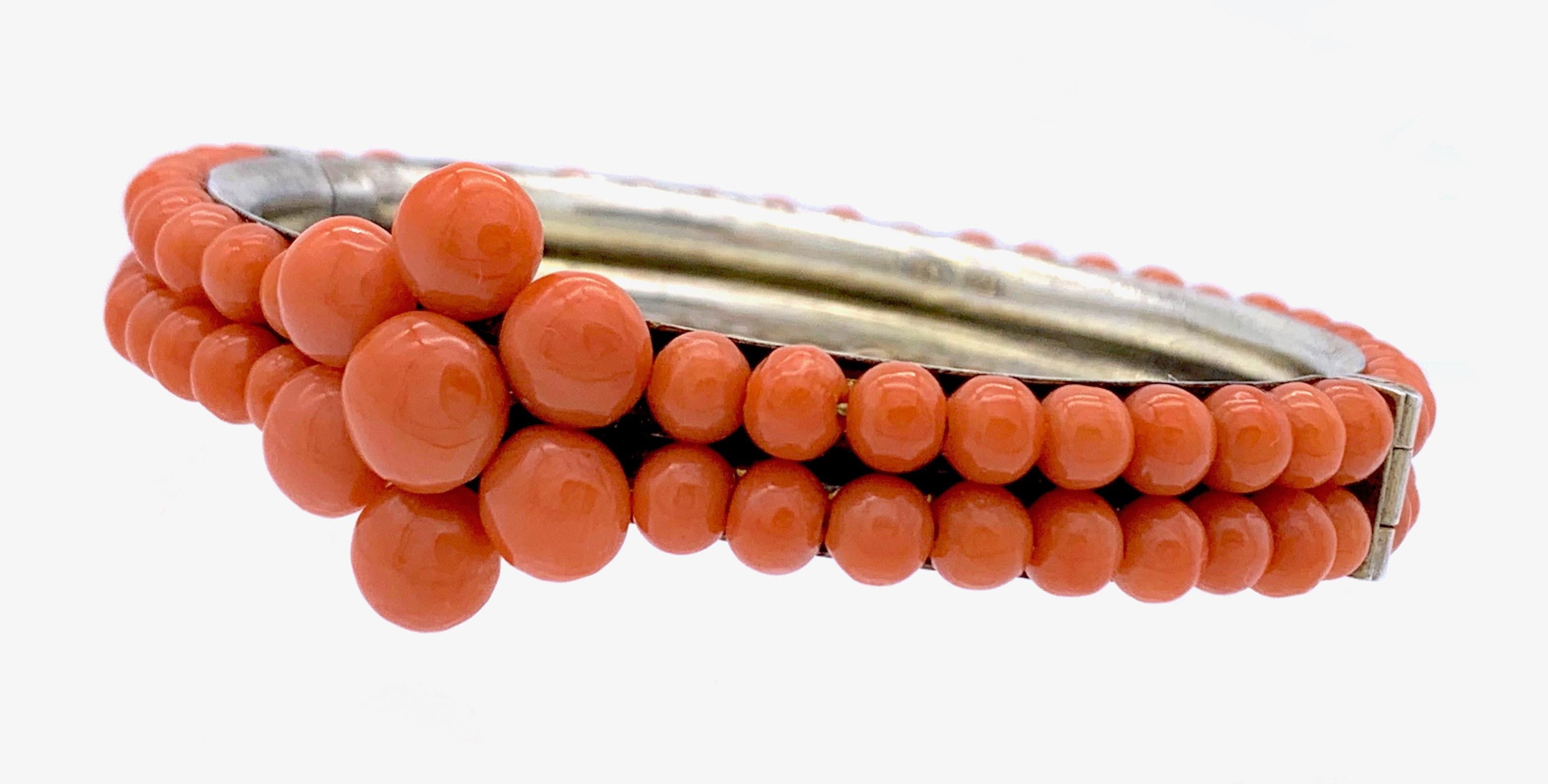 Antique 1870 Coral Flower Bracelet Bangle Silver Gilt In Good Condition For Sale In Munich, Bavaria